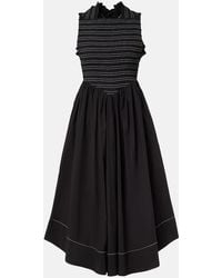 Ganni - Washed Stretch Cotton Smock Midi Straps Dress - Lyst