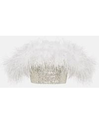 Self-Portrait - Sequined Feather-trimmed Crop Top - Lyst