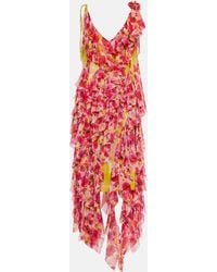 Dries Van Noten - Ruffled Floral-print Silk-blend Chiffon Midi Dress - Lyst