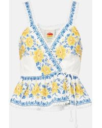 FARM Rio - Zuli Floral Lace-Trimmed Cotton Top - Lyst