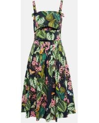 Oscar de la Renta - Printed Cotton-Blend Poplin Midi Dress - Lyst