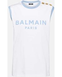 Balmain - Tank top de jersey de algodon con logo - Lyst