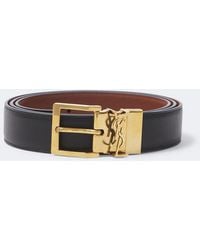 Saint Laurent - Cassandre Reversible Leather Belt - Lyst