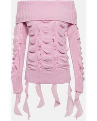 Blumarine - Rushed Off-Shoulder Wool Sweater - Lyst