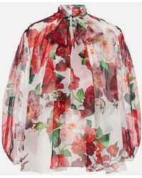 Dolce & Gabbana - Rose-Print Chiffon Blouse - Lyst