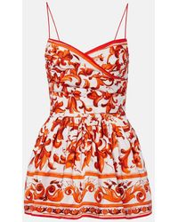 Dolce & Gabbana - Majolica Printed Cotton Poplin Minidress - Lyst