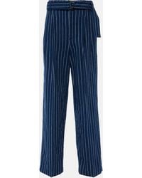 Polo Ralph Lauren - Pinstriped Linen And Cotton Straight Pants - Lyst