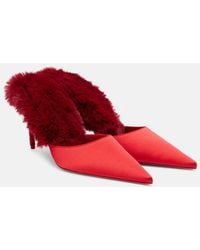 Christian Louboutin - Km Fur 85 Crepe Satin Mules - Lyst