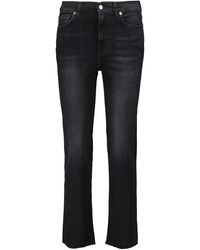 7 For All Mankind The Straight Crop Mid-rise Jeans - Black