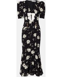 Alessandra Rich - Floral Printed Silk Midi Dress - Lyst