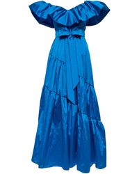 Monique Lhuillier Off-shoulder Taffeta Gown - Blue