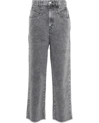 LOFT Denim Let Down Hem High Rise Kick Crop Jeans In Light Grey Wash in Grey Womens Clothing Jeans Capri and cropped jeans 