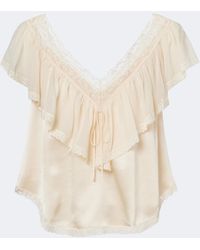 Doen - Yadira Lace-Trimmed Ruffled Silk Blouse - Lyst