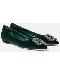 Manolo Blahnik - Hangisi Embellished Velvet Ballet Flats - Lyst