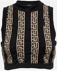 Balmain - Cropped-Top Monogram Aus Einem Wollgemisch - Lyst