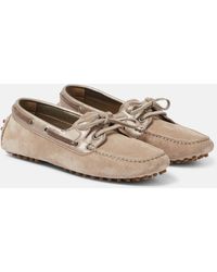 Brunello Cucinelli - Leather-trimmed Suede Moccasins - Lyst