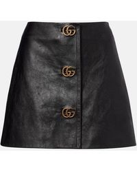 Gucci - Double G Leather Miniskirt - Lyst