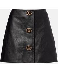 Gucci - Double G Leather Miniskirt - Lyst