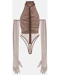 Alex Perry - Ruched Sheer Bodysuit - Lyst