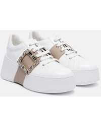 Roger Vivier - Viv' Skate Embellished Leather Sneakers - Lyst