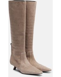 Brunello Cucinelli - Monili Croc-Effect Suede Knee-High Boots - Lyst
