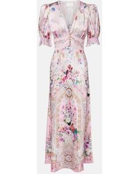 CAMILLA - Lace-Trimmed Printed Silk Midi Dress - Lyst