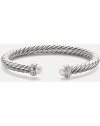 David Yurman - Cable Flex Sterling Bracelet With Diamonds And Pearls - Lyst