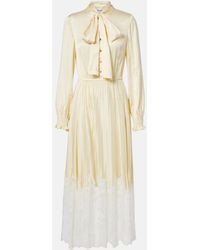 Self-Portrait - Lace-Trimmed Satin Midi Dress - Lyst