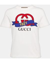 Gucci - T-shirt In Cotone Con Stampa Incrocio GG 1921 - Lyst