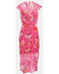 Monique Lhuillier - Vestido midi de encaje guipur floral - Lyst