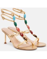 Gianvito Rossi - Embellished Metallic Leather Sandals - Lyst