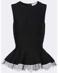 McQueen - Lace-Trimmed Peplum Top - Lyst