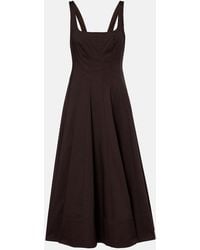 STAUD - Pleated Cotton Midi Dress - Lyst