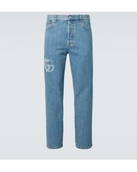 Gucci - Denim Pants With Laser-Cut Double G - Lyst