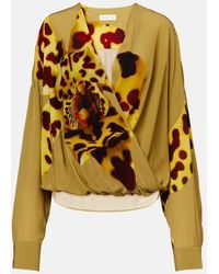 Dries Van Noten - Printed Draped Satin Blouse - Lyst
