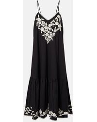 Juliet Dunn - Besticktes Midikleid Aus Baumwolle Und Leinen - Lyst