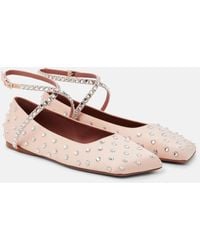 AMINA MUADDI - Ane Crystal-Embellished Satin Ballet Flats - Lyst