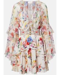 CAMILLA - Embellished Floral Ruffled Silk Minidress - Lyst