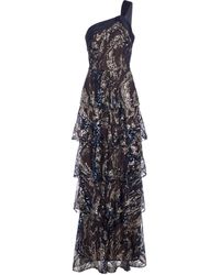 Marchesa notte Vestido de fiesta en capas bordado - Azul