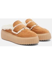 Hogan - Shearling-Trimmed Suede Slippers - Lyst