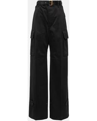 Saint Laurent - Leather-trimmed Cotton Wide-leg Pants - Lyst