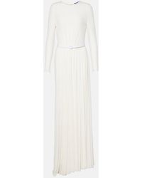 Ralph Lauren - Shirred Leather-Trimmed Maxi Dress - Lyst