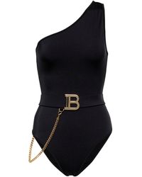 Balmain Belted One-shoulder Swimsuit - Black