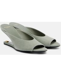 Balmain - Suede Cutout Wedge Mules - Lyst