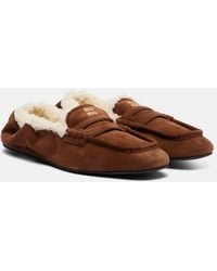 Miu Miu - Ruches Shearling-Lined Suede Penny Loafers - Lyst