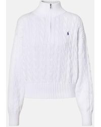 Polo Ralph Lauren - Logo Cable-Knit Cotton Half-Zip Sweater - Lyst