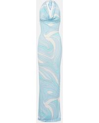 PUCCI - Marmo Halterneck Satin Jersey Maxi Dress - Lyst