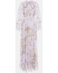 Erdem - Chiara Tie-Detailed Cape-Effect Printed Voile Gown - Lyst