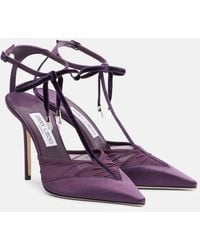 Jimmy Choo - Afia 100 Velvet-Trimmed Satin Pumps - Lyst