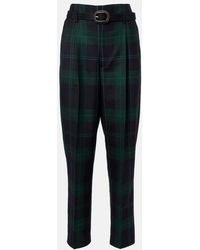Polo Ralph Lauren - Belted Checked High-Rise Wool Tapered Pants - Lyst